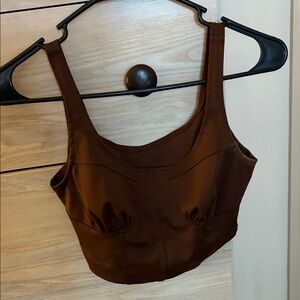 Structured Brown Crop Tank Top with Wide Straps